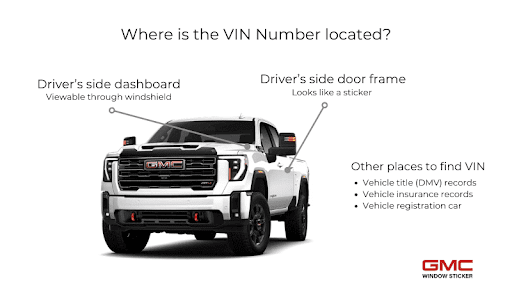 The location of GMC VIN Number on Car